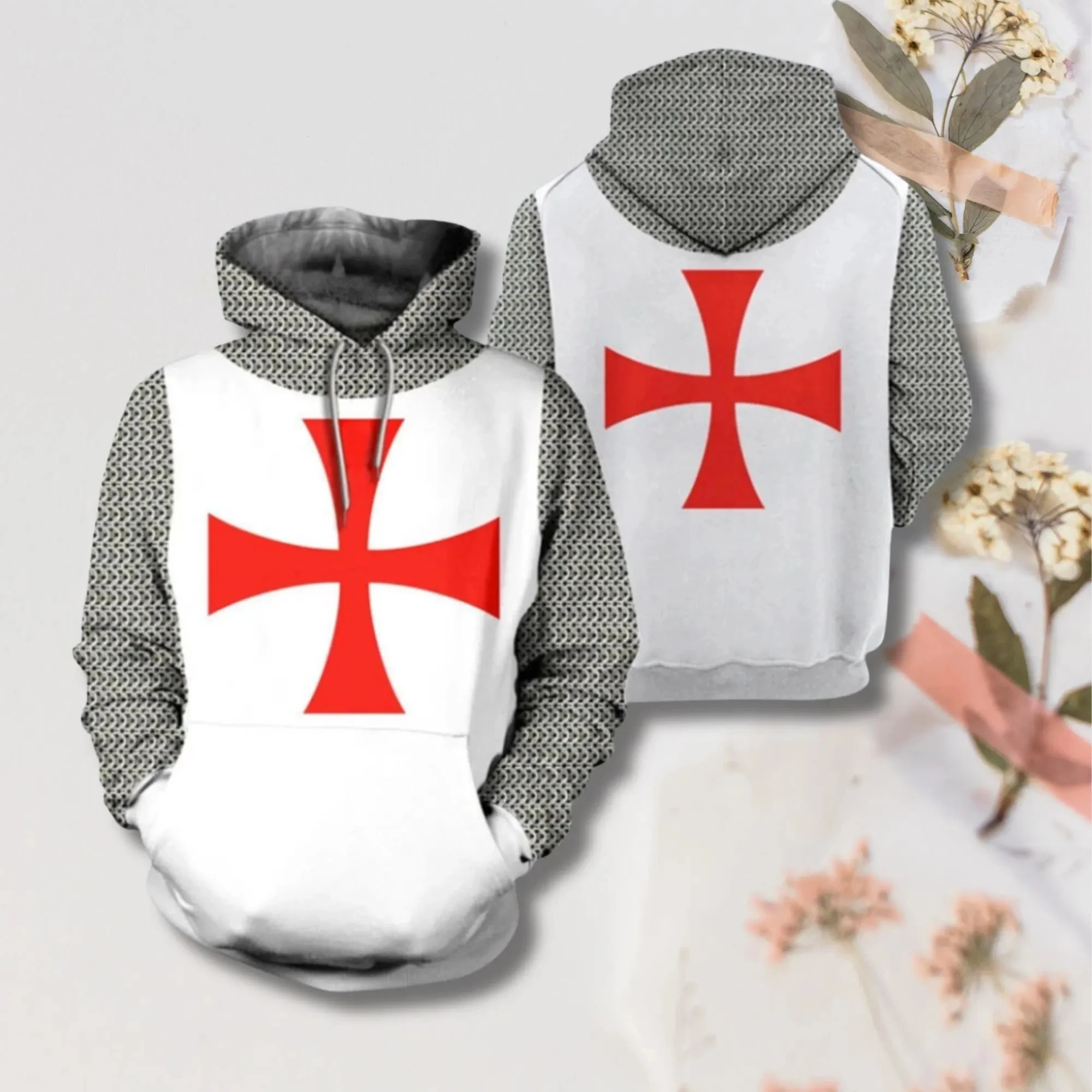 Sweat à capuche avec croix des Templiers 2026, pull à croix de croisier rouge