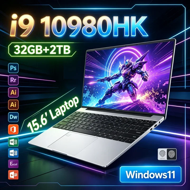 Notebook 2026 Intel Core I9-10980HK 15,6'' 32GB RAM 1TB/2TB SSD Windows 11 Laptop Gamer com Desbloqueio por Impressão Digital para Trabalho e Estudo