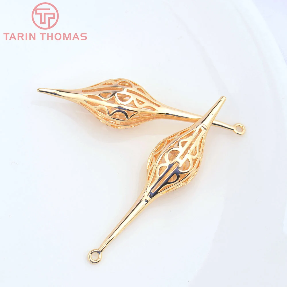 (4757) 6PCS 12MMx53MM 24K Gold Color Brass Fruit Core Shape Pendants High Quality DIY Jewelry Making Findings Wholesale