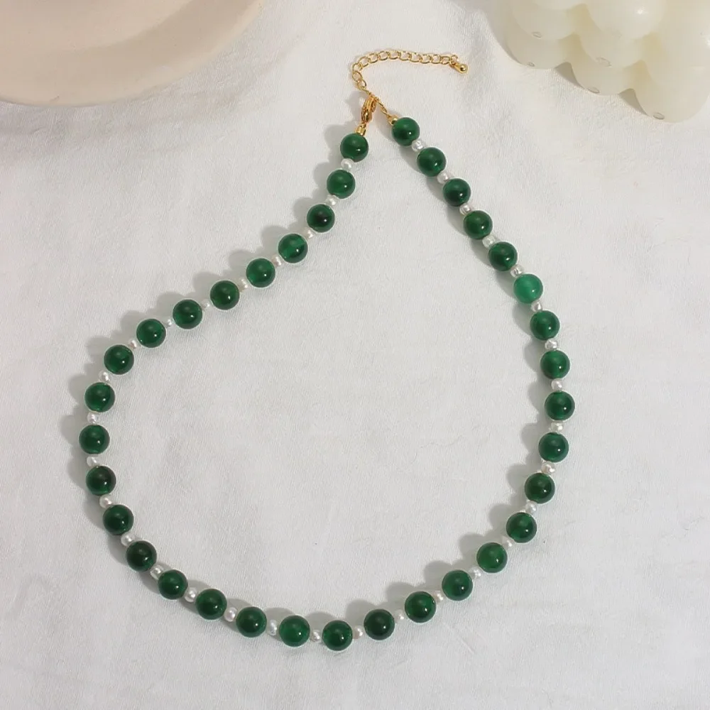 

Charm Luxury Natural Jade Stone Green Agate and Pearl Necklace for Women Fashion Retro Style Jewelry Girl Mom Gift Accessories