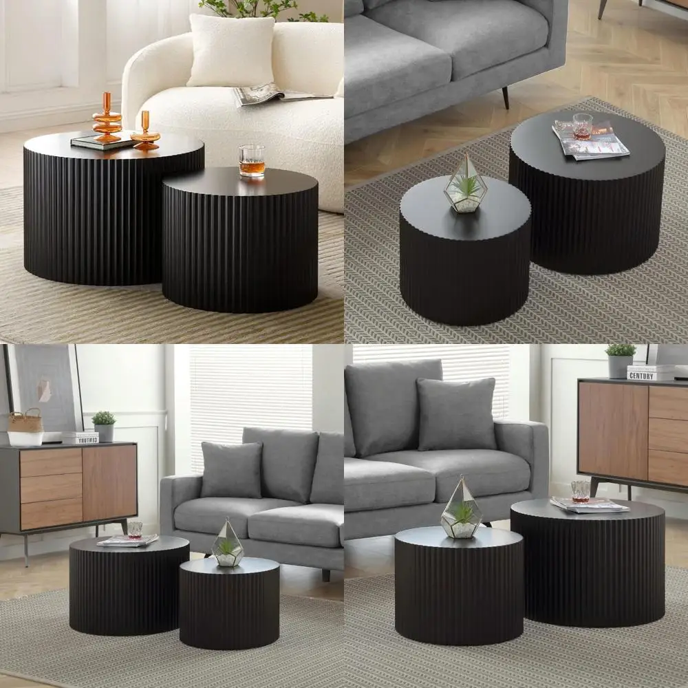 

Modern Round Wooden Nesting Coffee Tables Set of 2, Compact Circle Accent Tables for Small Spaces