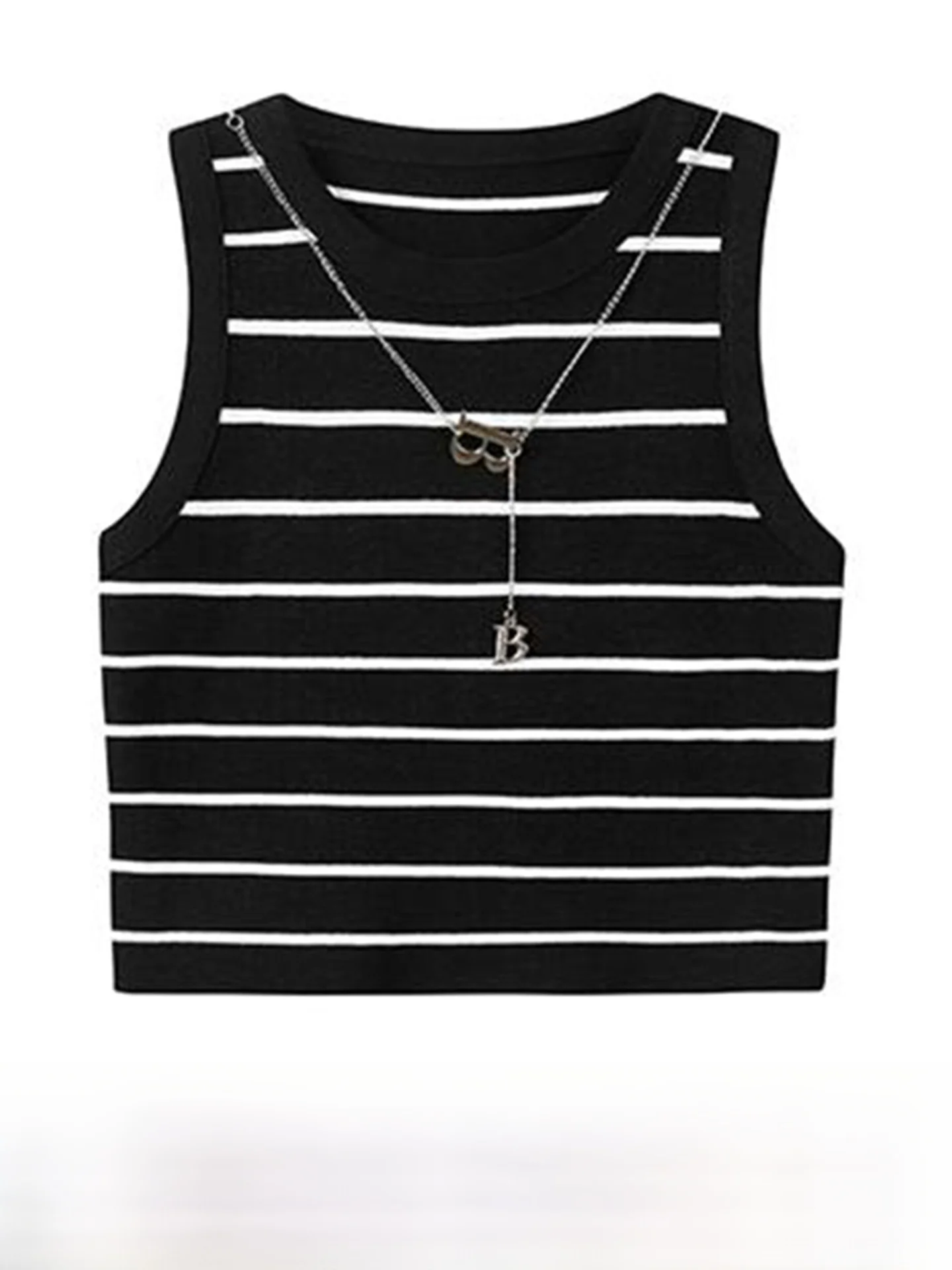 Chaleco de tirantes a rayas de talla grande de seda de hielo para mujer, Top redondo de punto Svel, prendas de vestir exteriores, diseño de partido interior