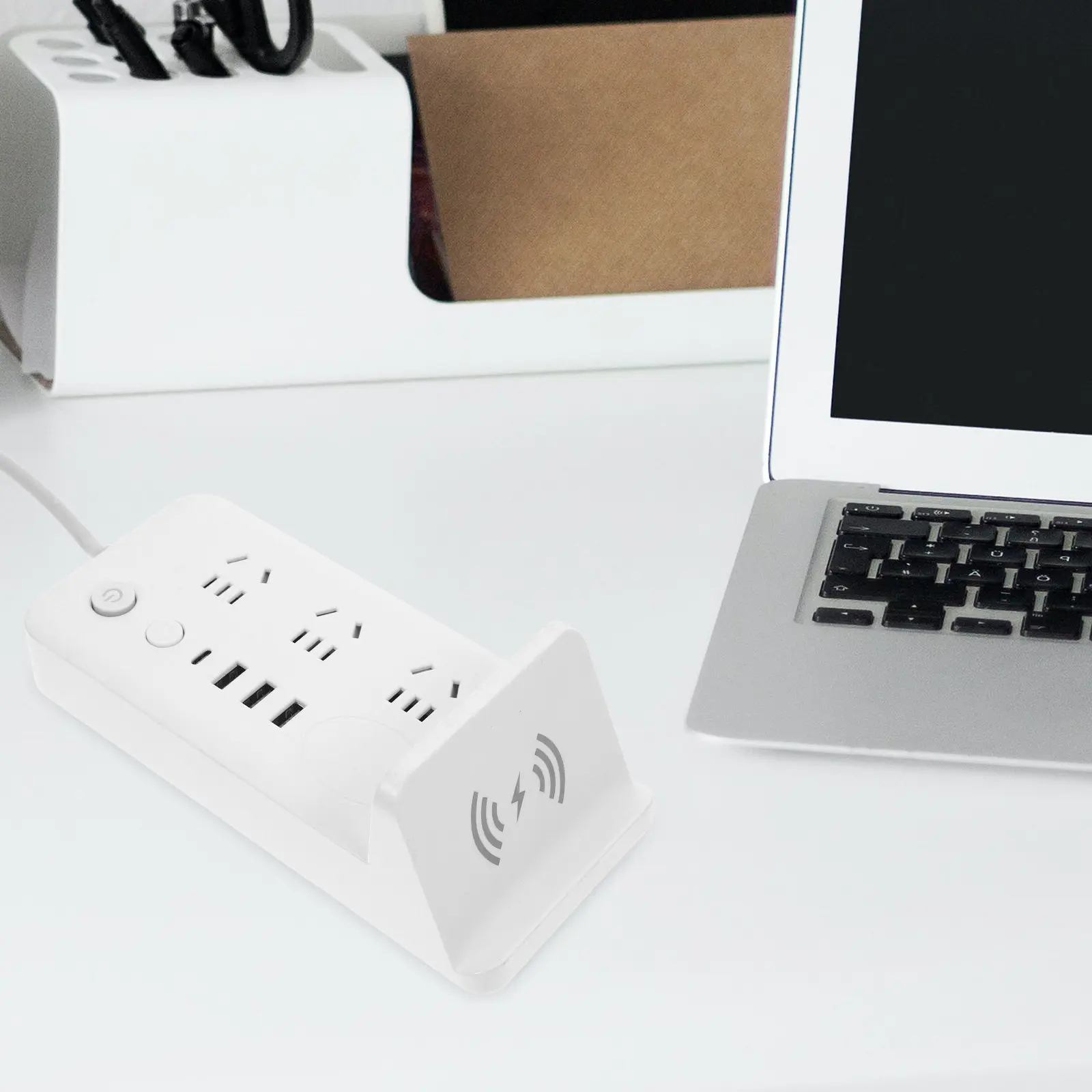 

Wireless Charging Extension Socket Triple USB Ports Impact Resistant Pc Home Office Power Strip Multifunction Phone