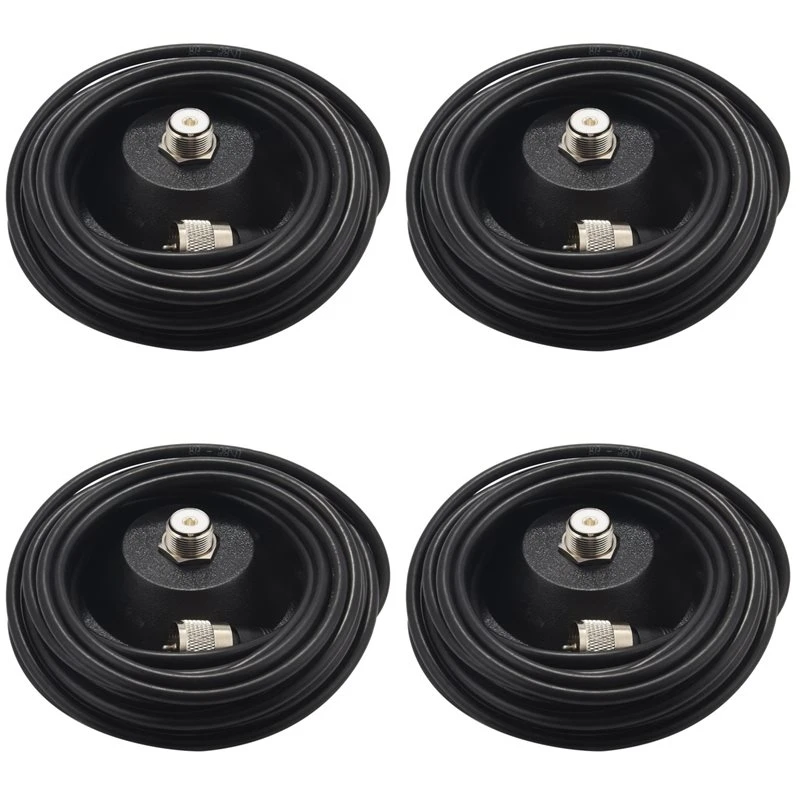 4X Mobile Car Antenna Magnetic Roof Mount Base 5M 16.4 Ft RG58 Coax Cable UHF Male