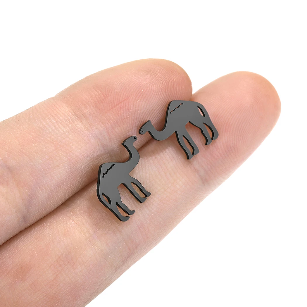 Stainless Steel Ear Studs Desert Camel Earrings for Women Fashion Studs Men\'s Punk Black Natural Inspired Animal Lover Jewelry