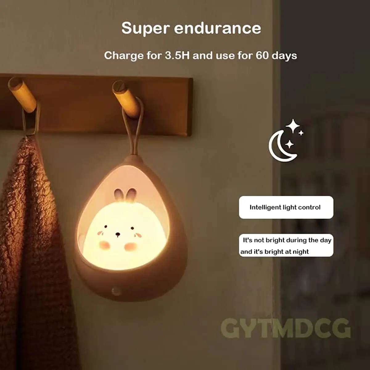 Creative Cute Rabbit Night Light Human Body Induction Intelligent Light Portable Personalized Hanging Light