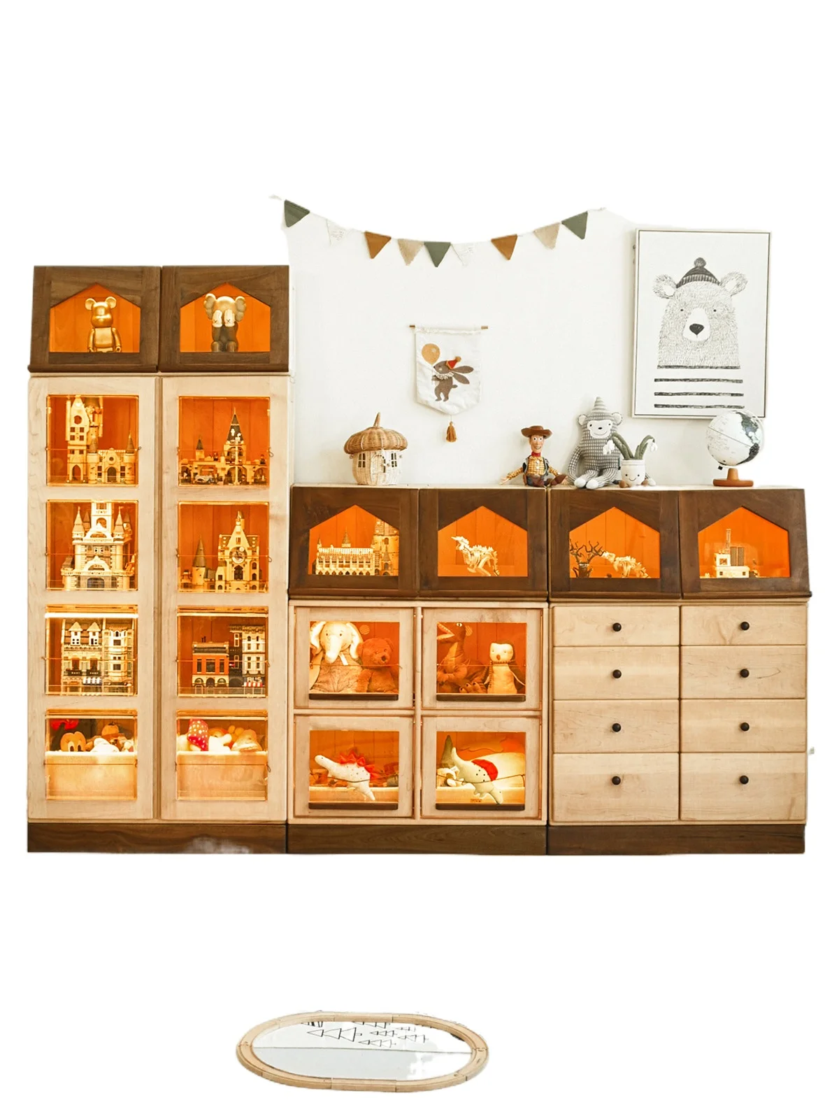 

House bookcase toy cabinet solid wood children's figure display module combination living room storage cabinet