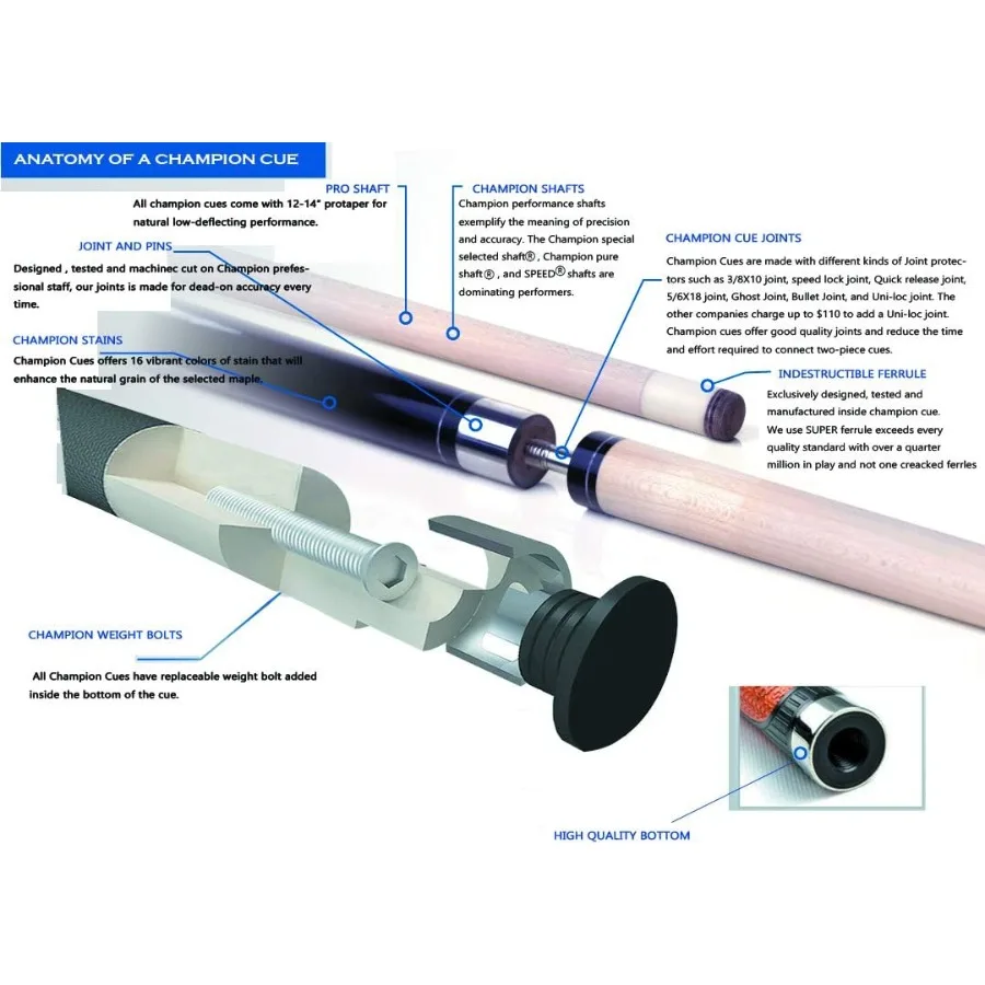 Professional Grade Billiard Pool Cue Stick for Tournament and Home Use Available in 56 inches 57 inches and 60 inches Lengths w