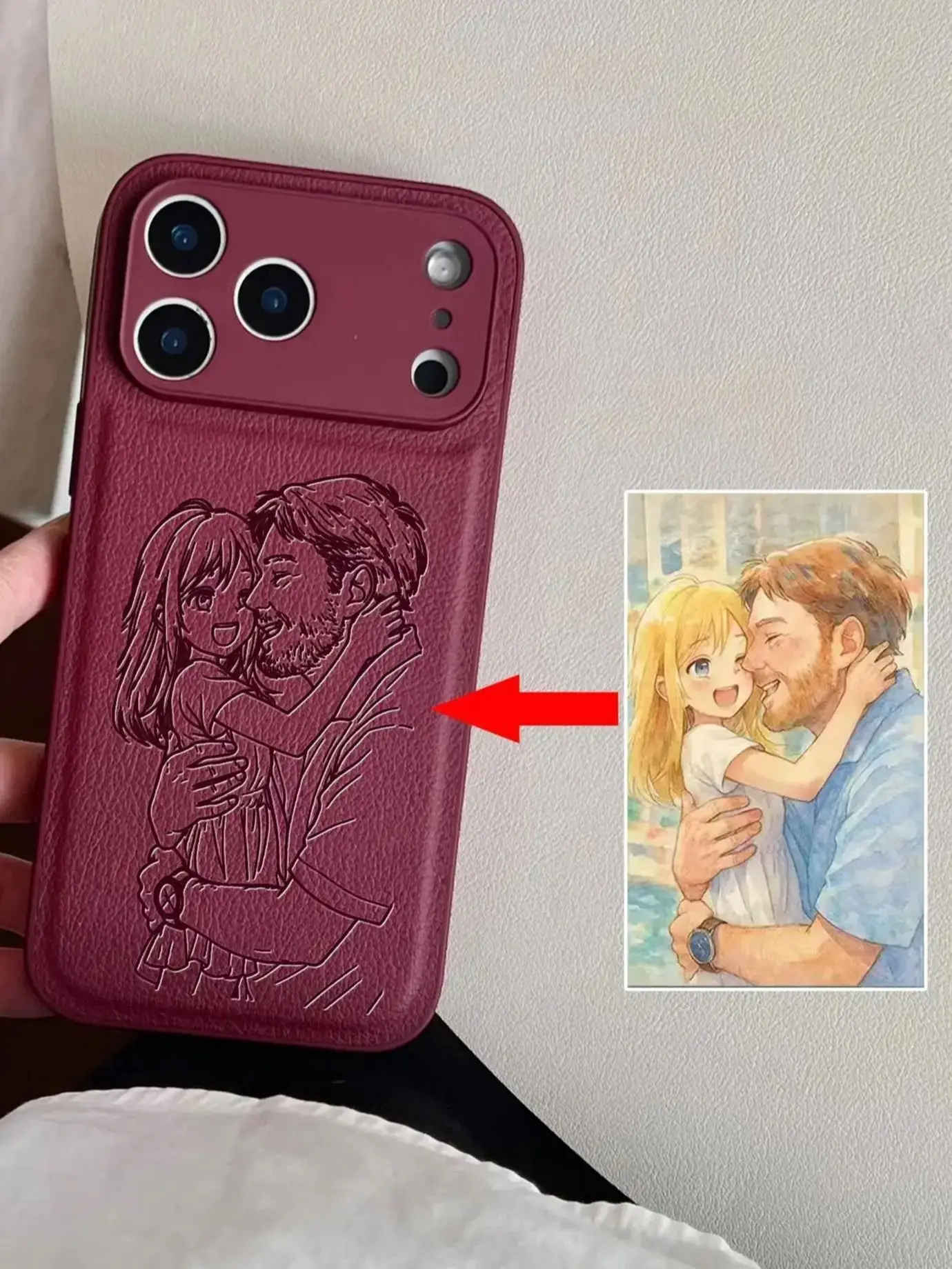 Aangepaste paar familie huisdier vriend persoonlijke foto conversie lijnen laser gegraveerd hoesje voor iPhone 17 16 15 14 13 Pro Max Plus Air - afbeelding 2