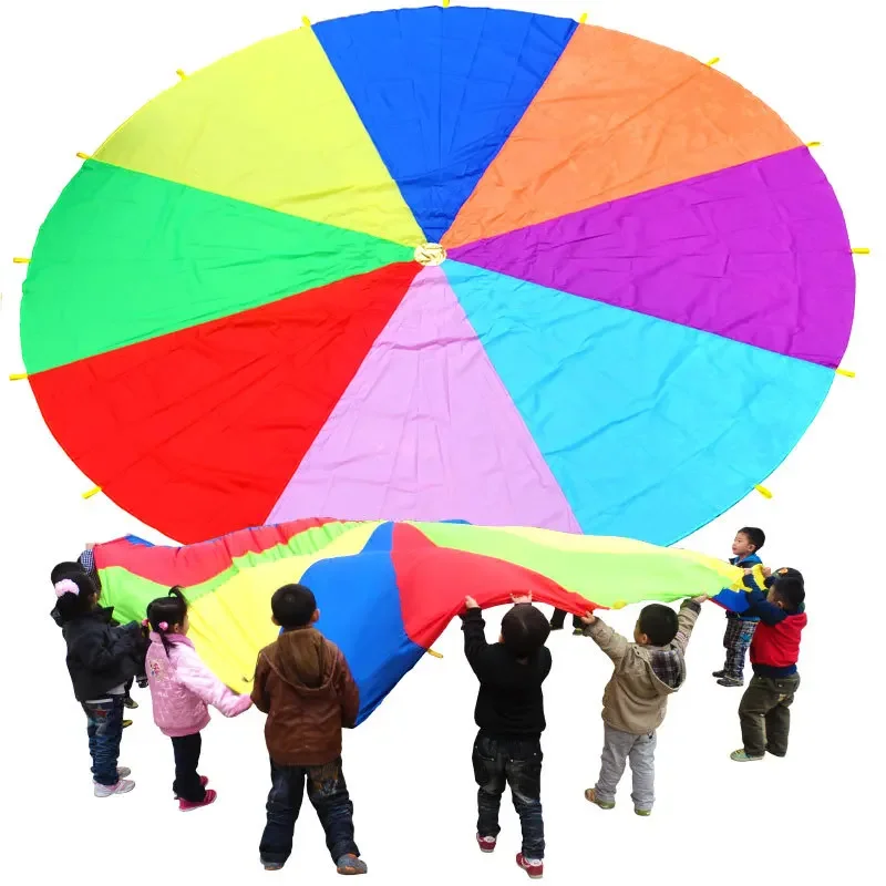 

2-5M Diameter Outdoor Camping Rainbow Umbrella Parachute Toy Jump-Sack Ballute Play Interactive Teamwork Game Toy for Kids Gift