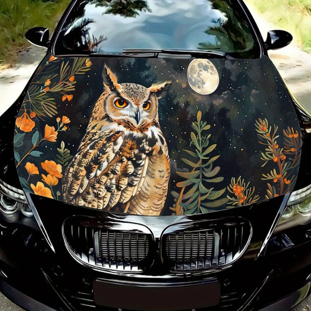 Owl Car Hood Sticker in The Moonlight, PVC Waterproof Self-adhesive Scratch-resistant Body Film, Special for Trucks and Cars, Ca