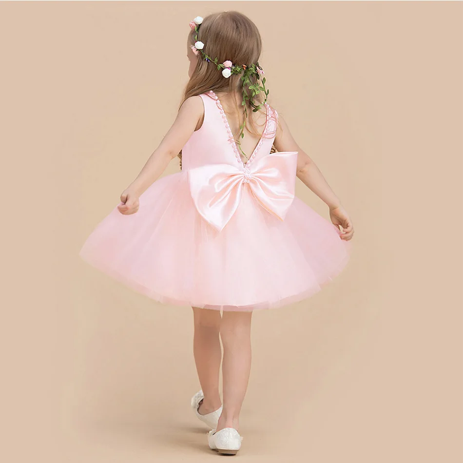 1 to 5 Years Kids Party Dresses Flower Girl Luxury Festive Birthday Pearls Evening Elegant Dress Baby Child Gala Wedding Costume