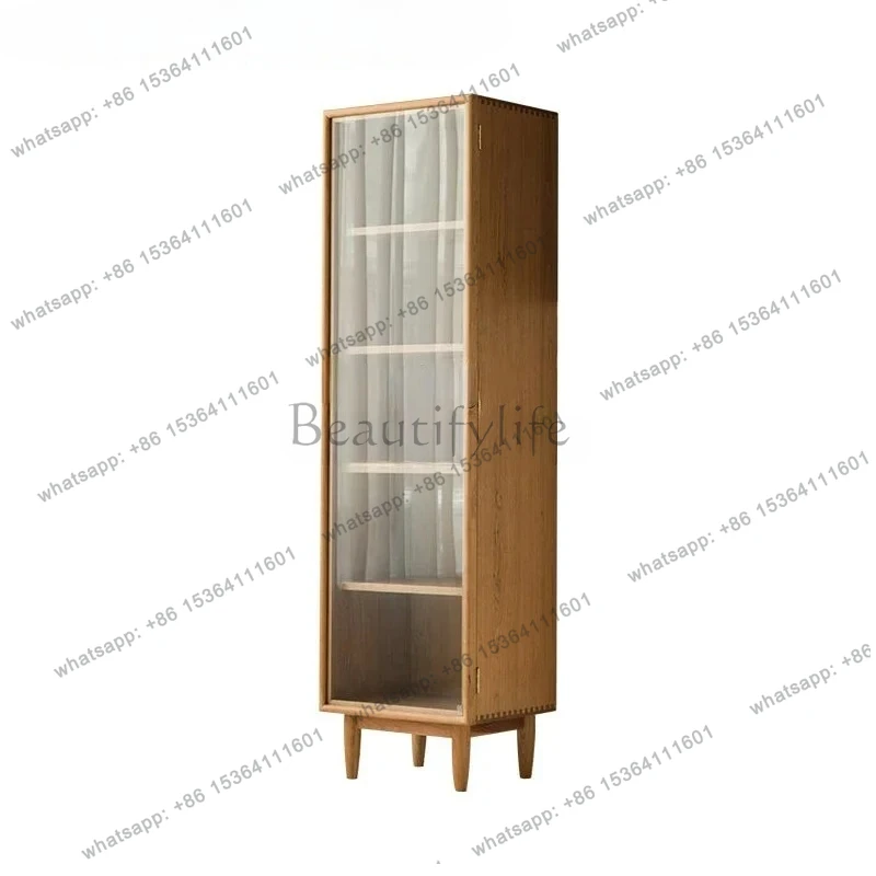 Modern Black Walnut Glass Door Storage Cabinet Japanese Living Room Display Cabinet TV Side Cabinet