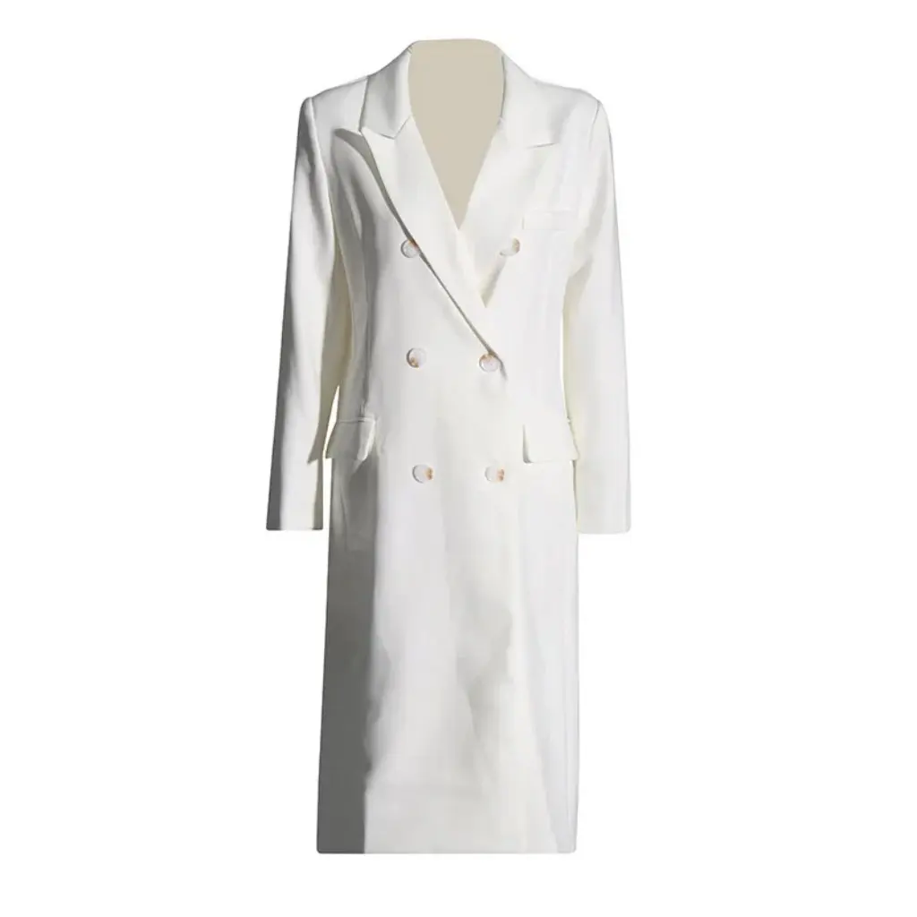 

Women's Korean Style Dongdaemun Double-breasted Long Suit Jacket Elegant Loose Coat Solid Color Autumn Fashion