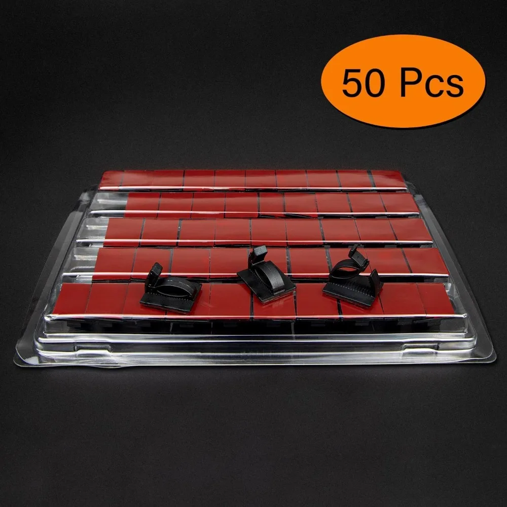 50Pcs Adjustable Cable Management Clips, Adhesive Wire Organizers, Cord Holder for TV PC Ethernet Desk Wall Home