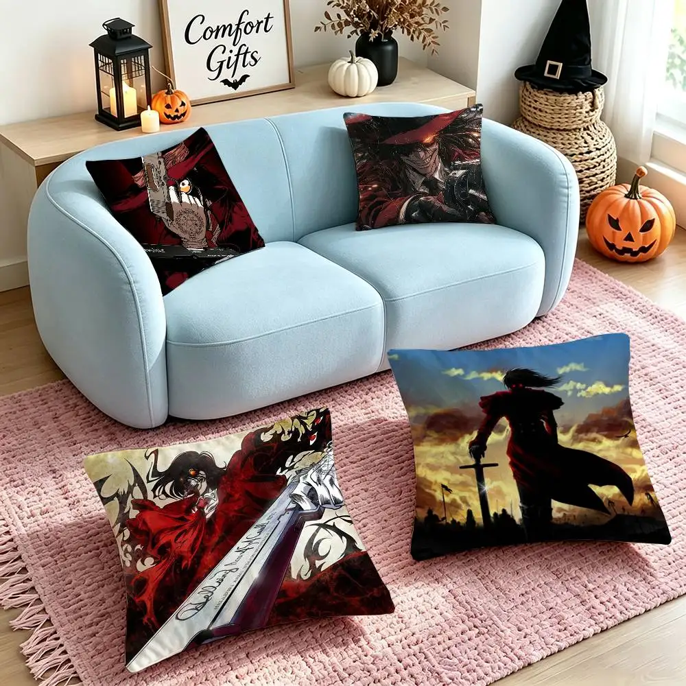 Anime H-Hellsing  Square Double-Sided printed Pillow Case Bedroom Bedside Pillow Sofa Cushion Cover