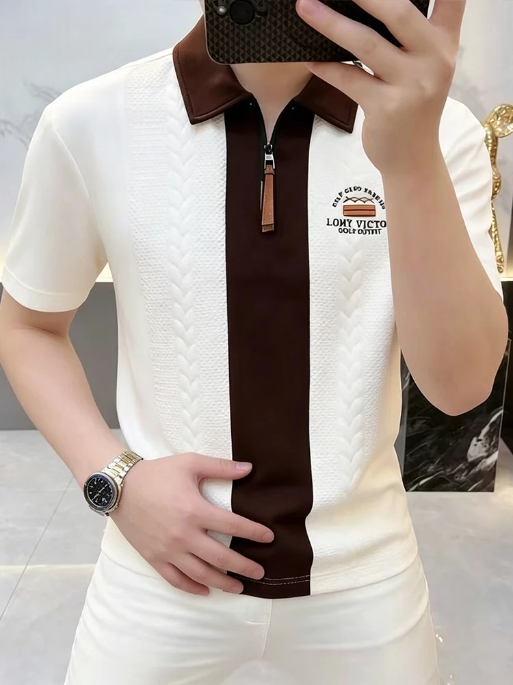 

Men's Shirt Half Zip Short Sleeve Turn-down Collar Summer Fashion Trend Casual Style Zipper T-shirt Cool Feeli...