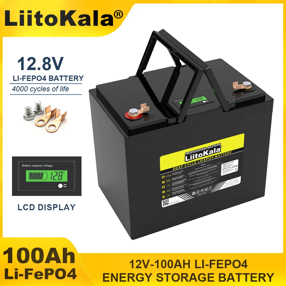 LiitoKala 12.8V 100AH LiFePO4 Battery 12v 4 strings Lithium Iron Phosphate for Golf cart Car lighter Batteries 14.6V Charger