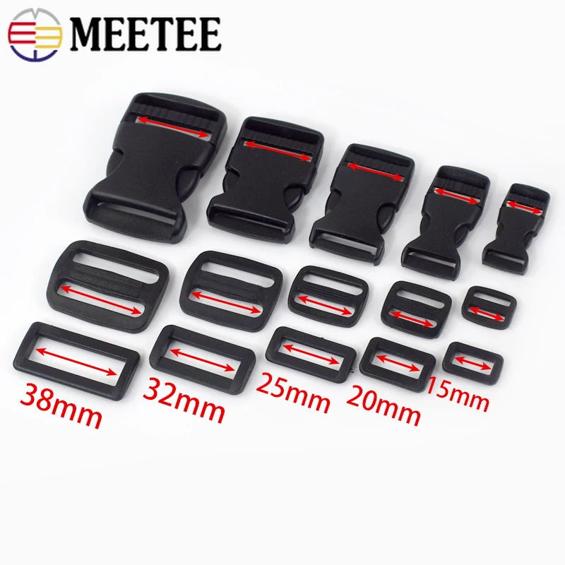 10set 15-38mm fibbie in plastica fibbia di rilascio cursore Tri-Glide chiusura regolabile per cinturino per borsa Clip per cintura accessori fai da