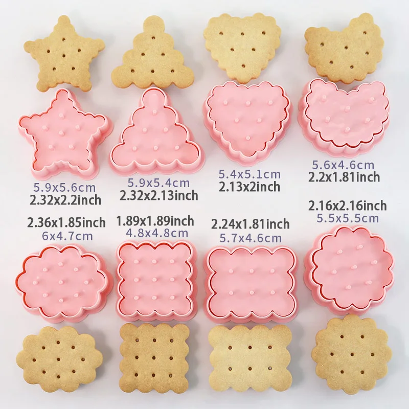 8 pezzi simpatici formine per biscotti classiche a forma di triangolo, cerchio, quare, stampi per biscotti, divertenti cartoni animati
