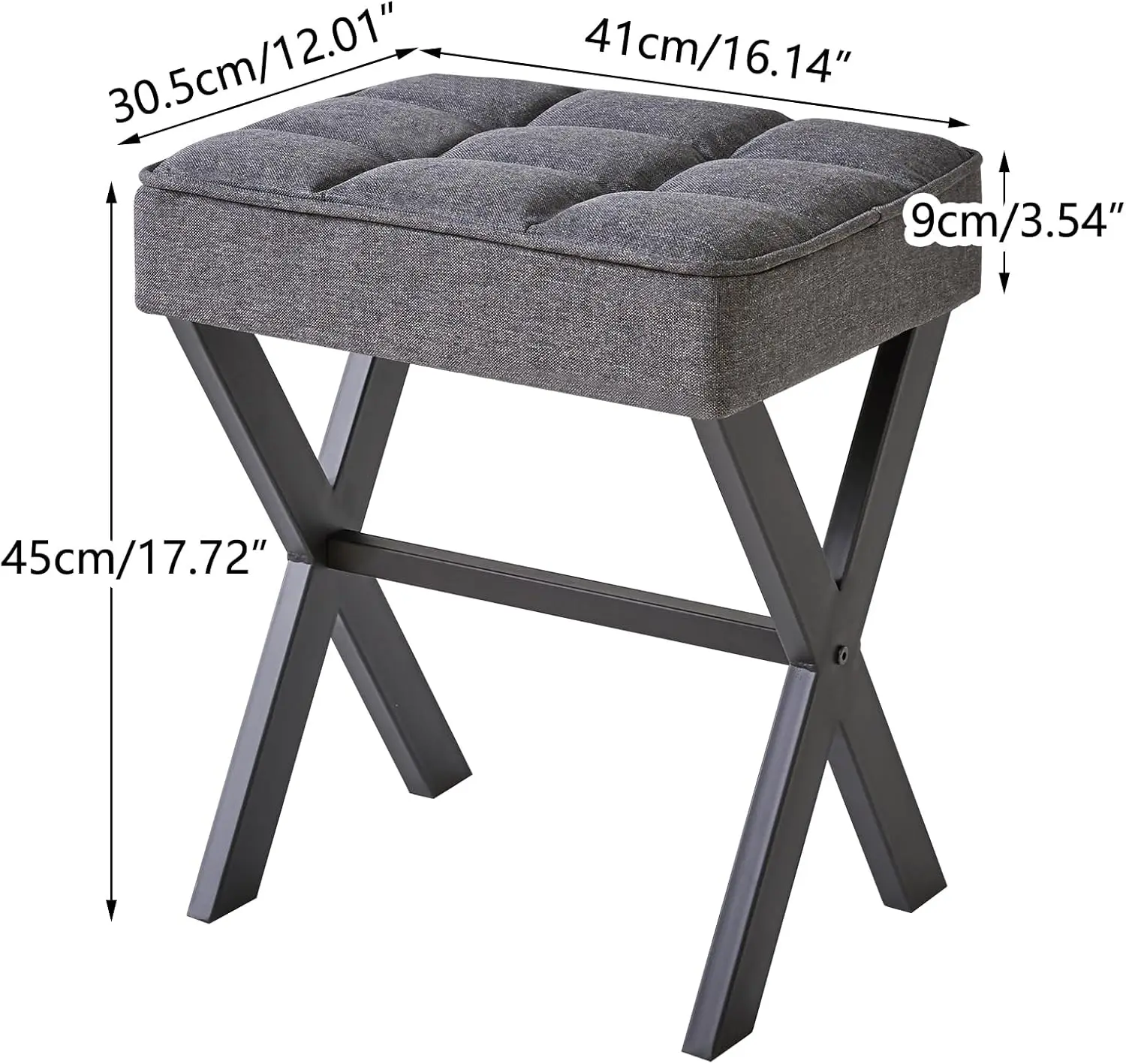 Square Makeup Stool X-Leg Foot Rest Linen Ottoman Seat Vanity Stool Small Side Table Multi-Use