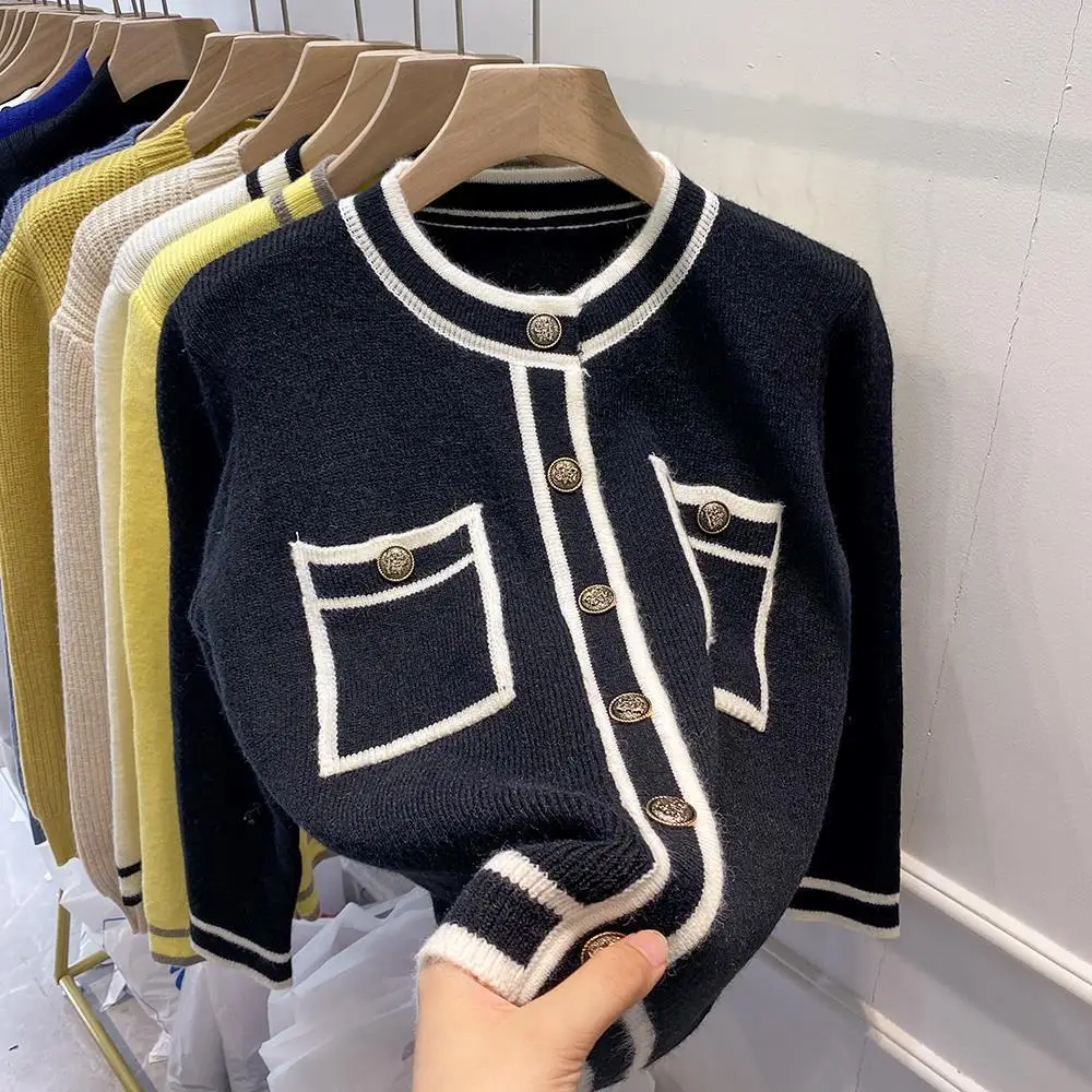 2024 Autumn New Long Sleeve Knitting Cardigan Female Loose Casual Sweater Coat Women Clothes Simplicity Buttons Patchwork Tops