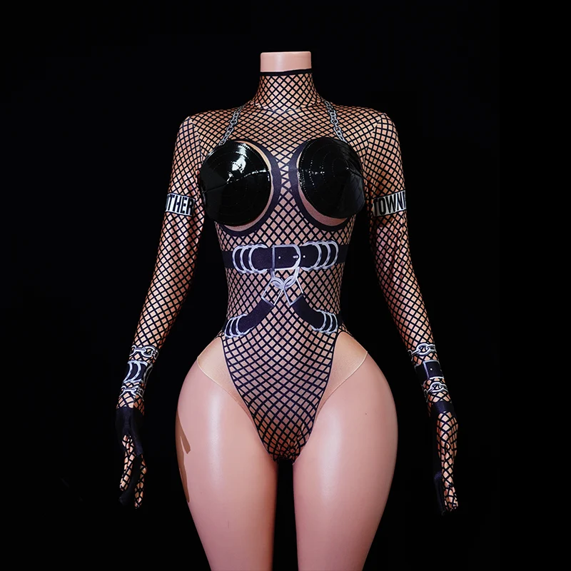 Black Sexy Fashion Women Tights Bodysuits With Headwear Formal Pole Dance Gown Special Occasion Ceremony Drag Queen Costum
