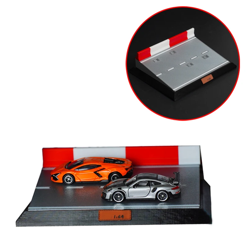 1PC Dual Parking Car Model Plastic Display Base 75 Degree Sloped Racing Track Showcase Platform for 1/55-1/64 Scale Diecast Cars