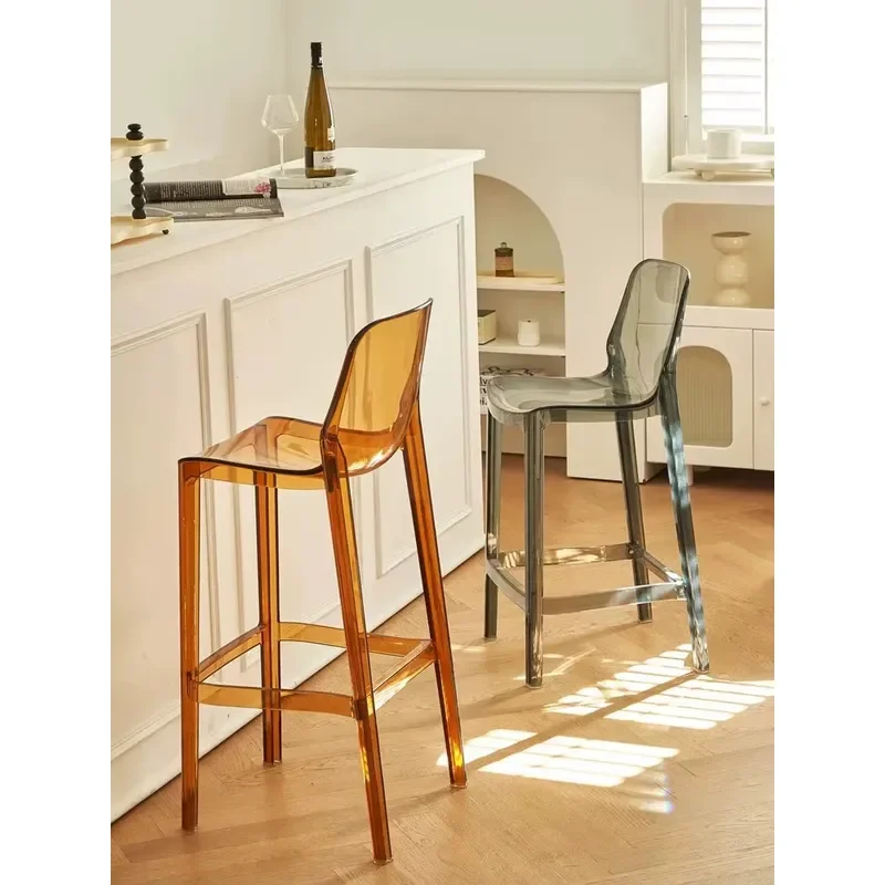 Modern Clear Acrylic Bar Stool Commercial Grade Polycarbonate High Chair with Backrest for Restaurant Kitchen Counter Seating