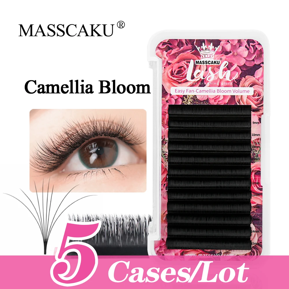 

MASSCAKU 5cases/lot One Second Blooming Lashes C CC D DD Curl 8-20mm Mixed Length Easy Fanning Eyelash Extensions Wholesale