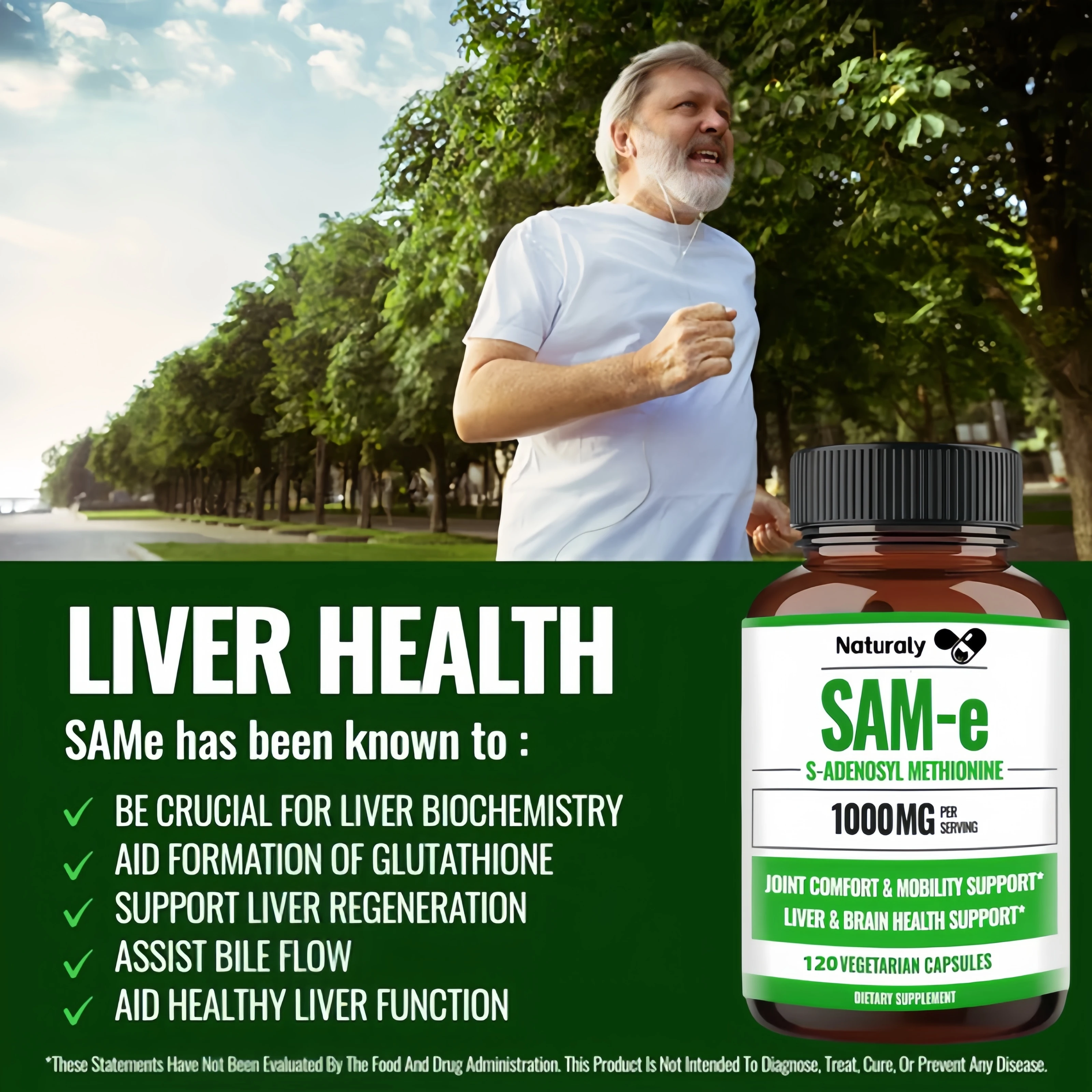 SAM-e Supplement 1000 Mg, Non-GMO, Gluten Free - Supports Mood Balance, Liver Health and Joint Comfort, Flexibility and Mobility