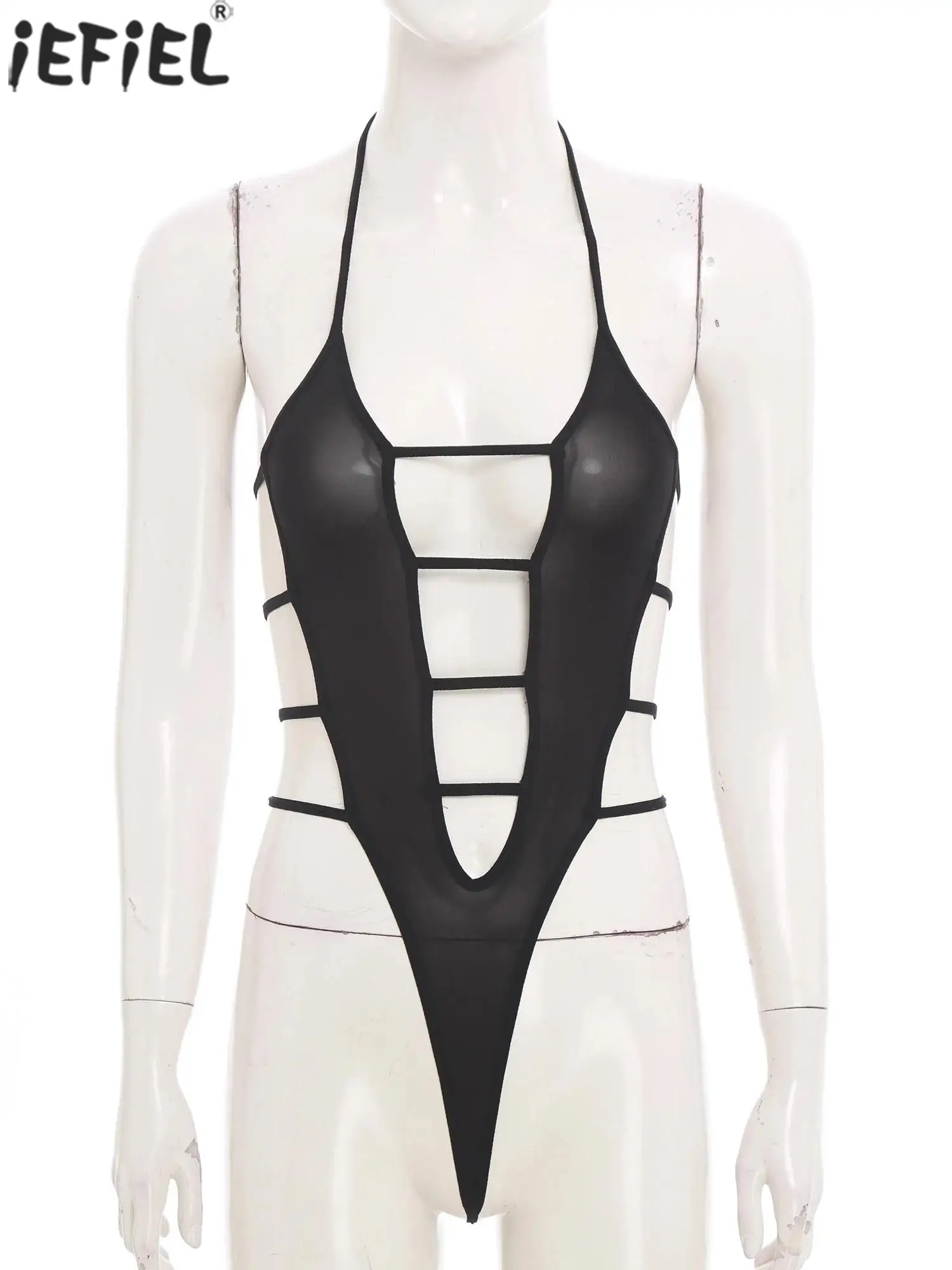 

Women Sissy Hollow Out High Cut Bodysuits for Couple's Tempting Nightwear Teddies Body See Through T-back Flirting Catsuits