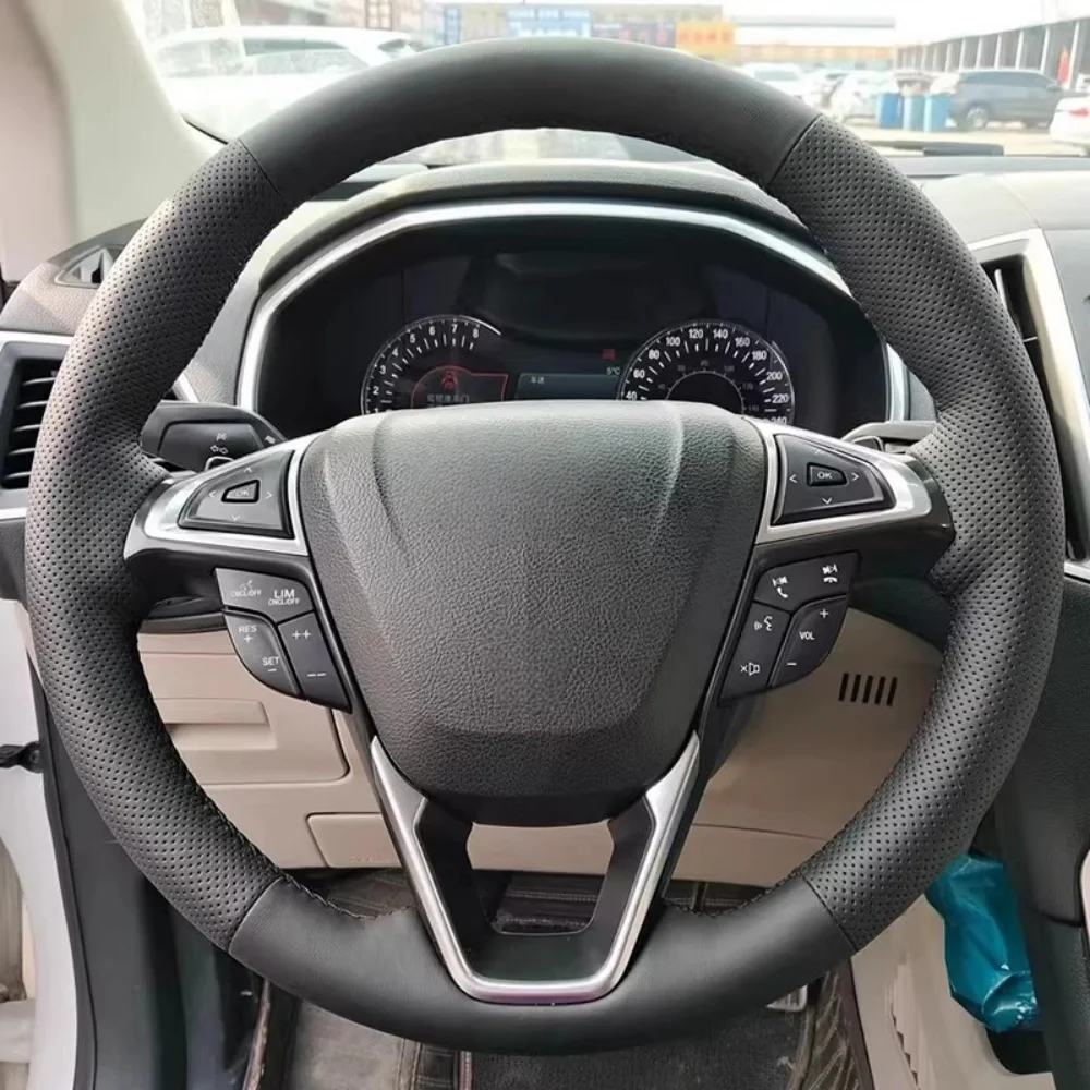 Hand Sewing Artificial Leather Steering Wheel Cover For Ford Mondeo Fusion S-Max 2013-2019 EDGE Galaxy 2015-2019 Car Accessories