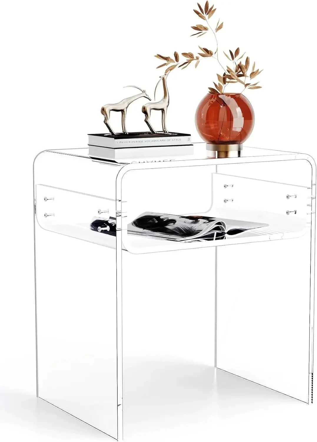 Clear Acrylic End Table 2-Tier Bedside nightstand for Living Room Bedroom Home Decor (Clear Double)USA