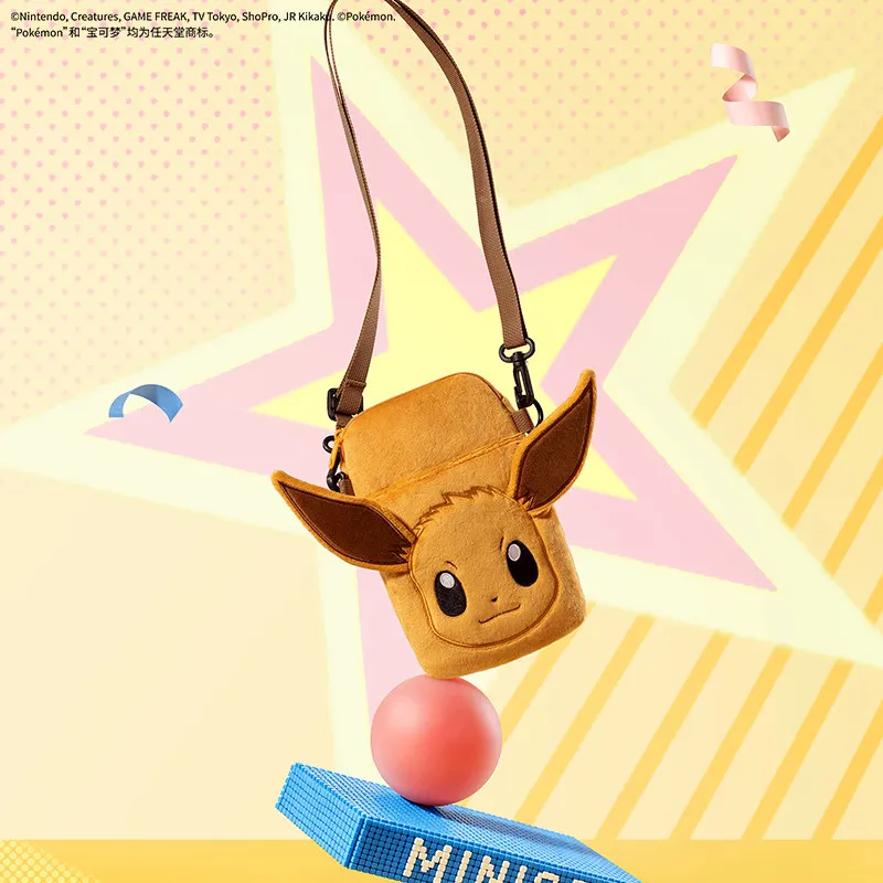 Original Pokemon Eevee Plush Crossbody Bag Portable Mobile Phone Storage Shoulder Bag For Daily Outdoor Travel Use
