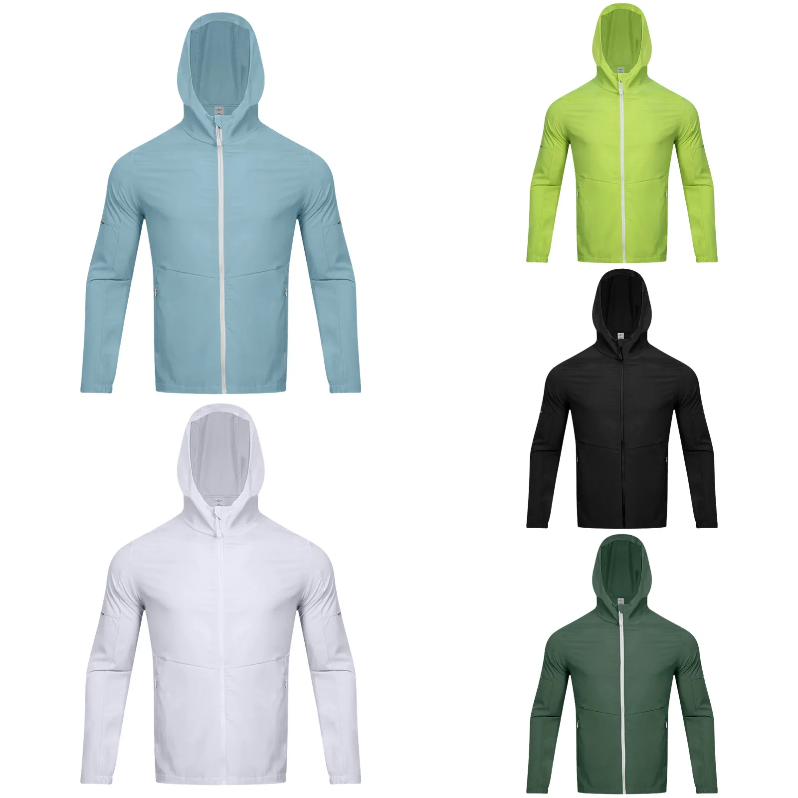 #XS-4XL Men Golf Hooded Jacket Stand-Up Collar Reflective Strips Long Sleeves Zipper Sweatshirt Quick-Drying Sun Sports