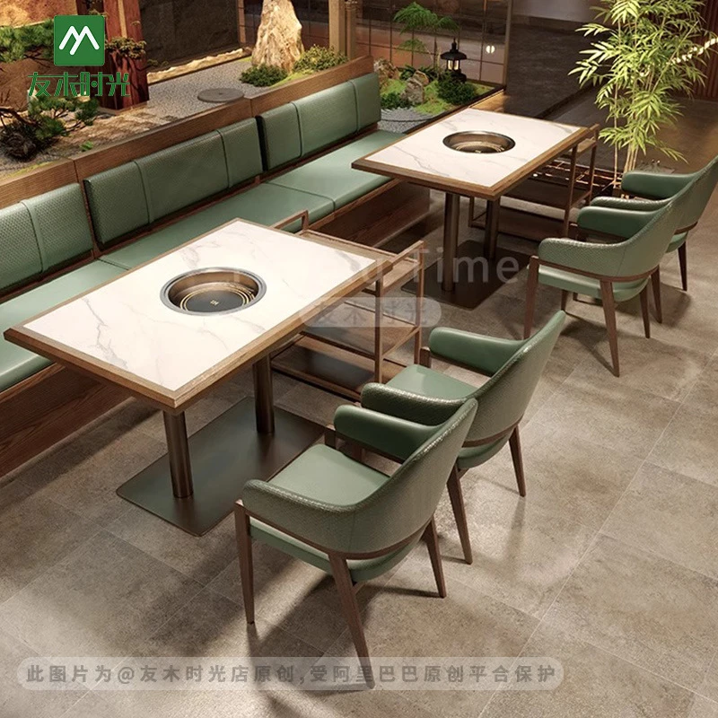 Restaurant Booth SetMarble , Chain Restaurant Booth Sofa, Integrated Induction Cooker, Rock Slab , Table And Chairs Hot Pot Re