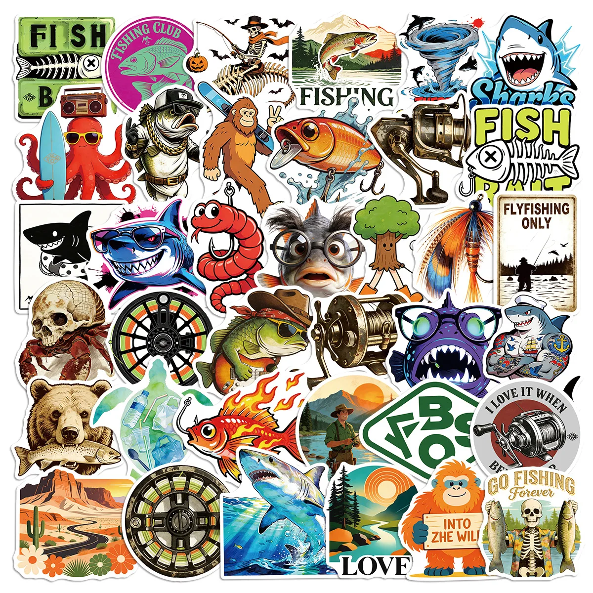 10/50 SZTUK Naklejki Wędkarskie na Zewnątrz, Dekoracje, Naklejki do Albumów, na Walizki, Bagaż, Motocykle, Rower, Wodoodporne Naklejki Graffiti