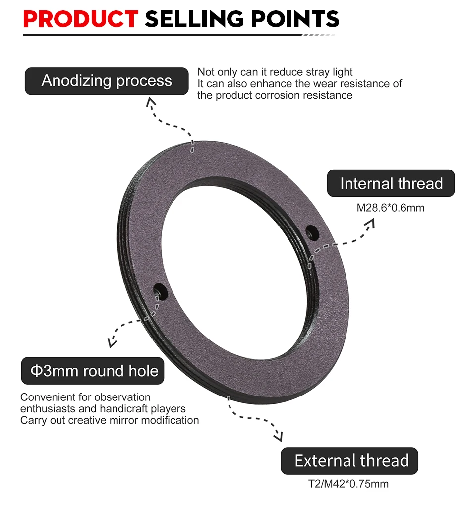 Datyson T2-M28.6 Gewinde-Adapterring für astronomische Teleskopfilter, passend für ASI-Kameras, zum Anschluss an 1,25-Zoll-Filter – Detail 3