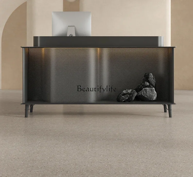 

lBlack front desk reception with lights, tide store cashier shop creative collection desk customization