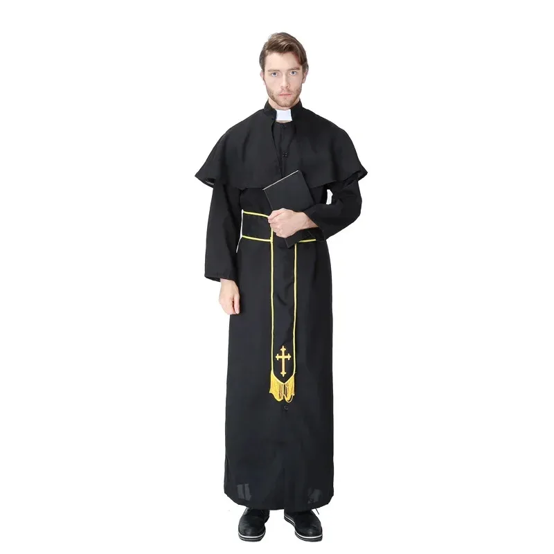 Men Black Priest Missionary Easter Jesus Pope Priest Cosplay Costumes for Carnival Halloween Christmas Party Father Suits