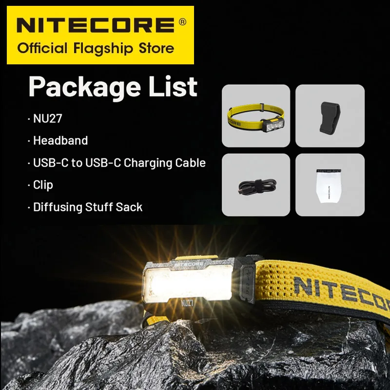 NITECORE NU27 56g Reflektor do biegania w terenie Lekki, ciepły, neutralny/chłodny, biały reflektor LED 600 lumenów Ładowanie przez USB-C