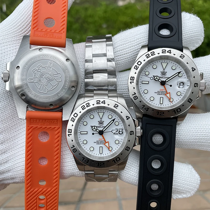 STEELDIVE Männer Automatische Uhr 41MM GMT Sport Mechanische Armbanduhr Taucher 30ATM Wasserdicht Leuchtende Stahl Lünette NH34 Sapphire