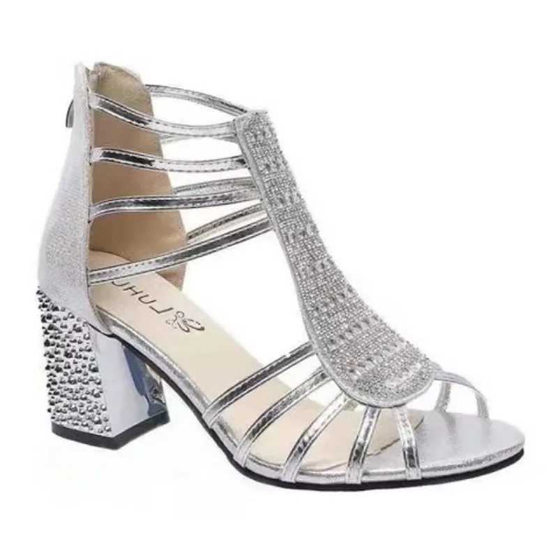 Argent or sandales Peep Toe talons épais nouvelles femmes chaussures de mariage bottines sandale bout ouvert talons hauts robe or Bling pompe