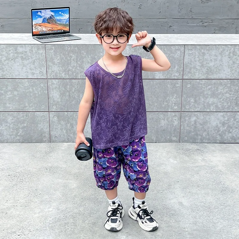 

Boys Summer Set New Children's Casual Sleeveless Tank Top Loose Fashion Capris Preschool Korean Edition Clothing