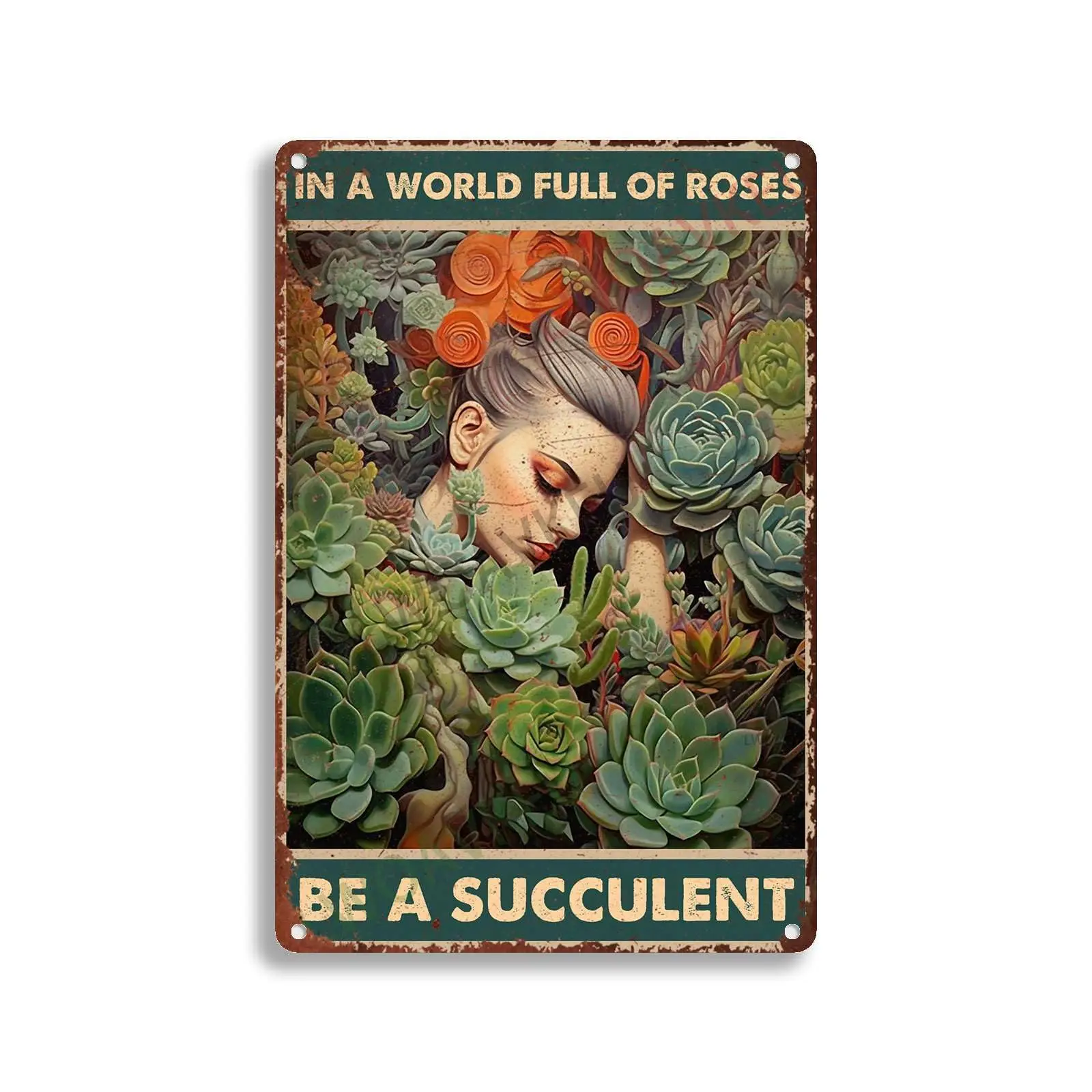 Aluminum Vintage Metal Tin Signs In A World Full Of Roses Be A Succulent For Home Bar Yard Kitchen Office ;