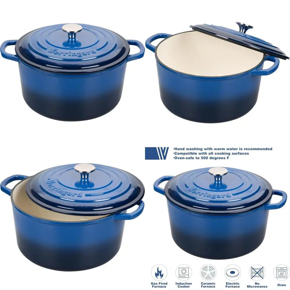 

Blue 6-Quart Enamel-Covered Cast Iron Round Dutch Oven for Sourdough Bread Baking