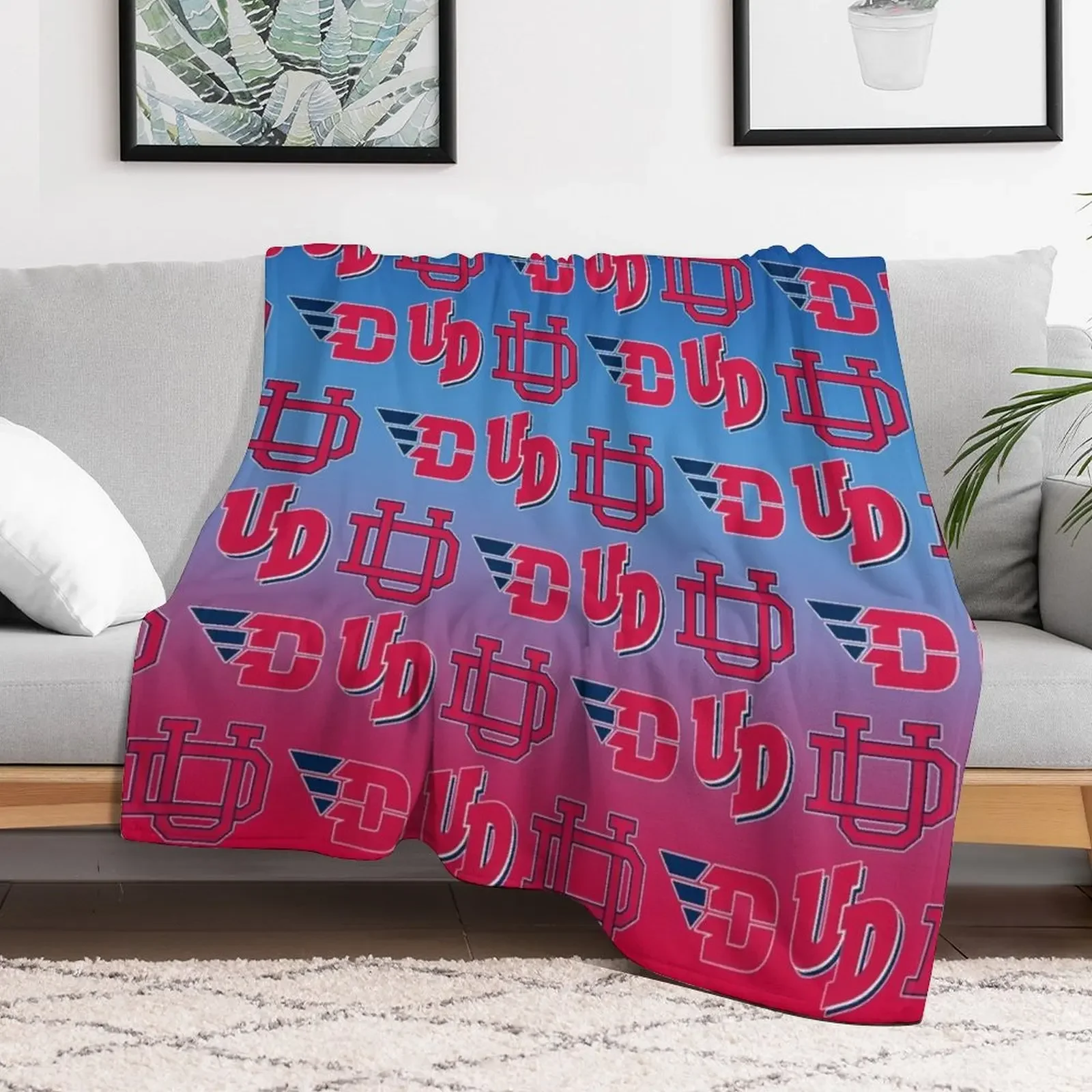 University of Dayton - Red White and Blue Throw Blanket Flannel Flannels Plaid Custom Blankets