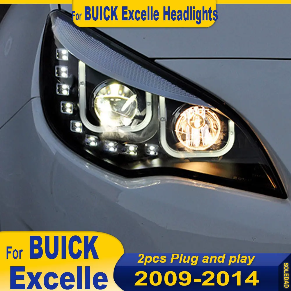 A pair Car LED Headlights For Buick Excelle XT 2009-2013 Head Lights LED Angel Eye Daytime Running Light Dual Light Lens