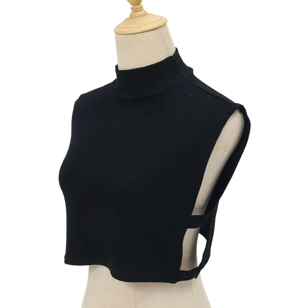 Solid Color Mock Neck Crop Top Ribbed Knit Sleeveless Ribbed Knit Crop Top Side Cut Out Faux Two Piece Faux Two Piece Tank Top